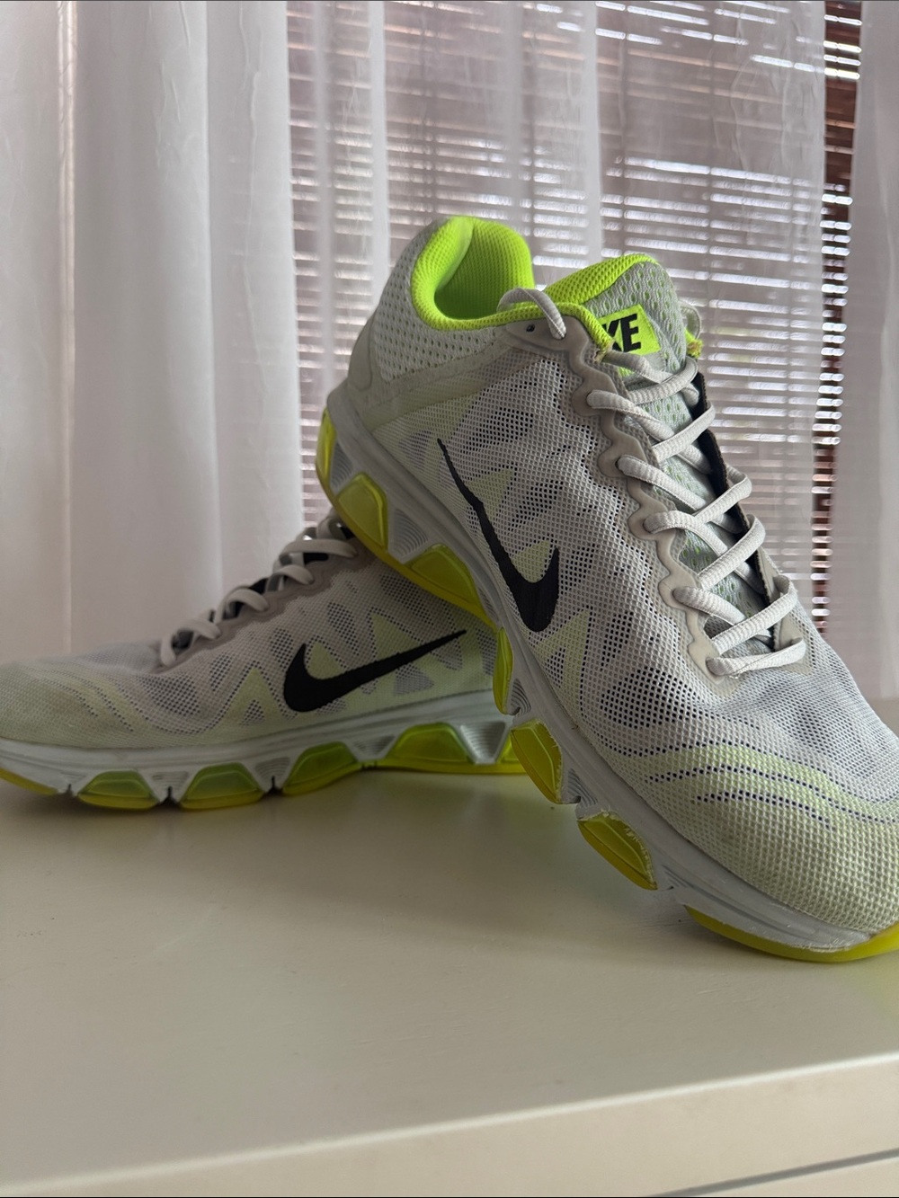 Nike White and Neon Yellow Athletic Running Shoes